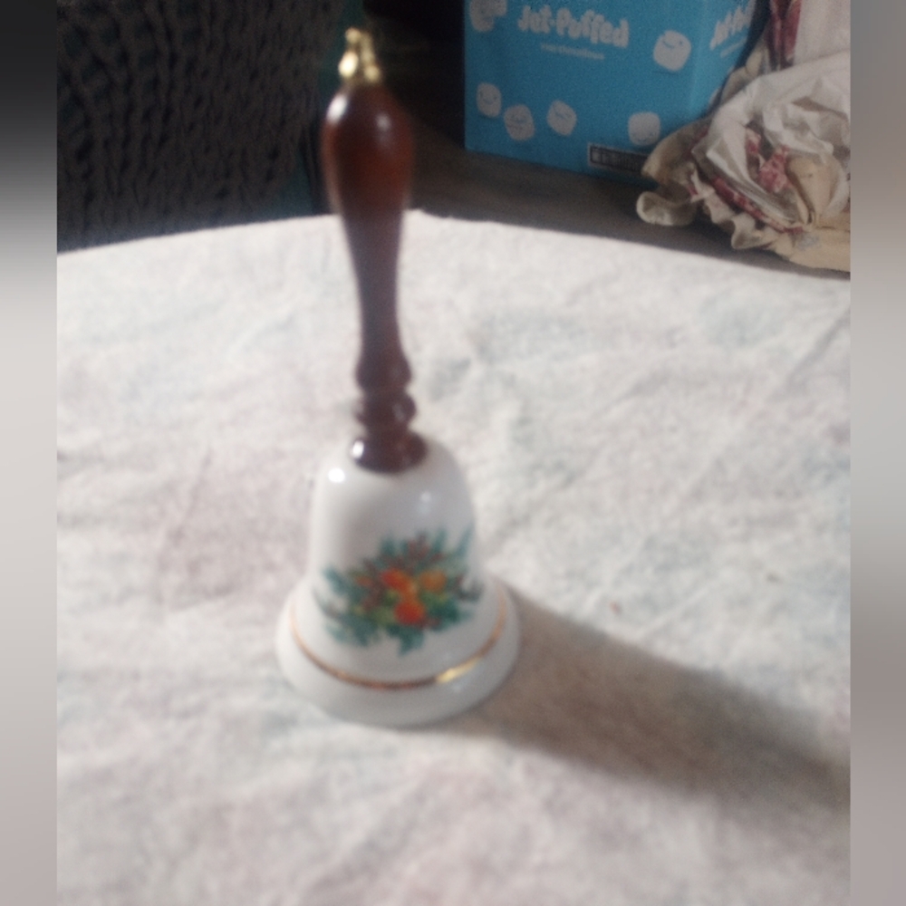 Holiday -Porcelain Bell with Wooden Handle